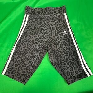 Adidas Lux Leopard Print Bike Shorts Women's Athletic Three Stripe Athletic Gray